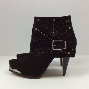 Miranda Lambert Suede Heeled Booties Western Boho Coastal Cowgirl Black 5.5